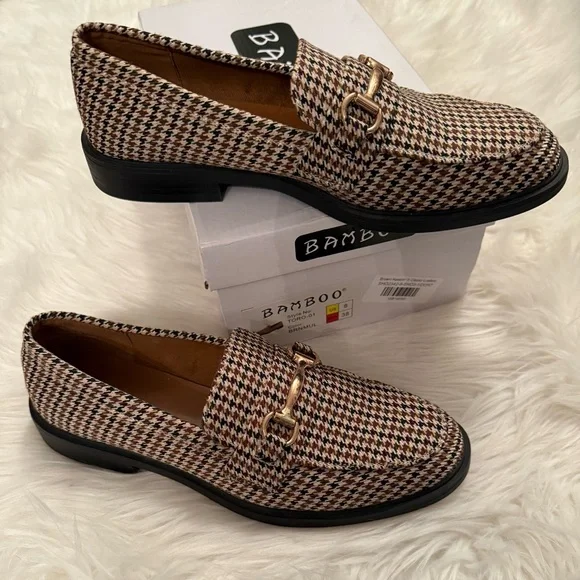 Bamboo Houndstooth Loafers - Brown/Black/Cream, Size 8 - Picture 1 of 6